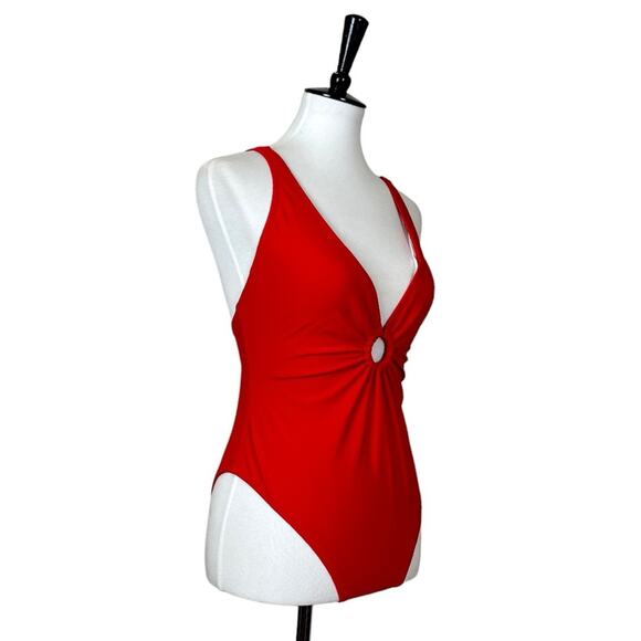 Cupshe New Swimsuit Cherry Red One Piece Criss Cross Circle Women’s Size Medium - Picture 2 of 12